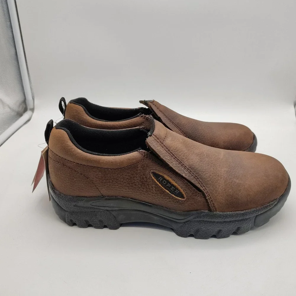 Roper Performance Slip On Shoes Mens 10 Brown Leather Work Loafers 0601-0237